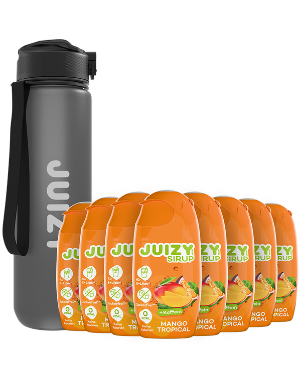 Nachmittagstief-Set – 8 × Mango Tropical mit Koffein + Trinkflasche