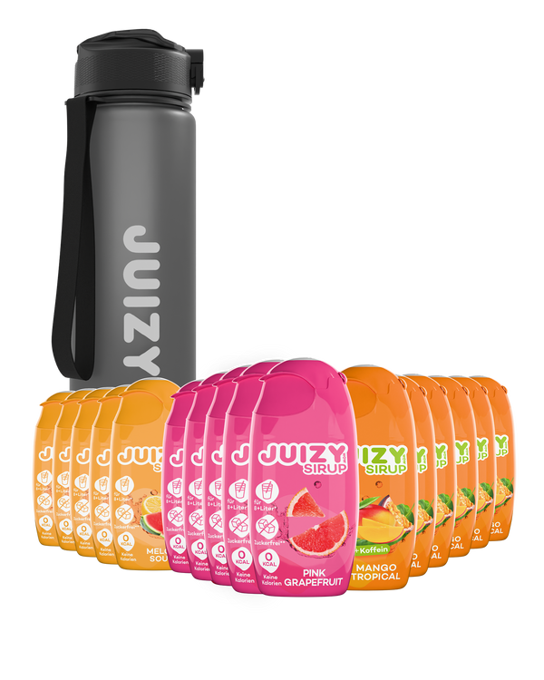 Juizy Wow Herbst-Starter-Set – 16 zuckerfreie Sirups + Trinkflasche